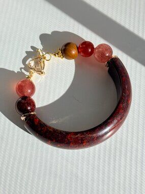 Dark Cherry Half Bangle Bracelet | Statement Artisan Cuff | One of a Kind